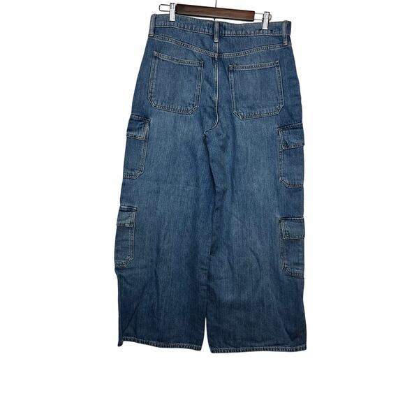 GAP Baggy Wide Leg Cargo Jeans Women’s 10/30R Medium Wash Denim NWT - Picture 2 of 9